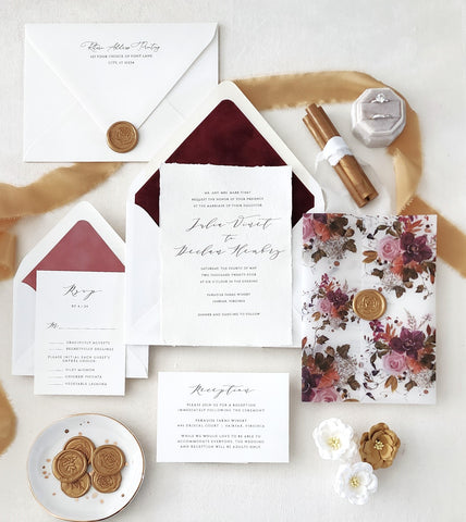 Wine and Dusty Rose Wedding Invitation Suite - Sample Set