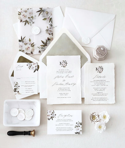 White Botanical Wedding Invitation Suite - Sample Set