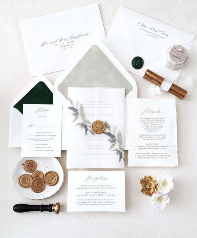 Deckled Edge Paper Elegant Greenery Wedding Invitation Suite - Sample Set