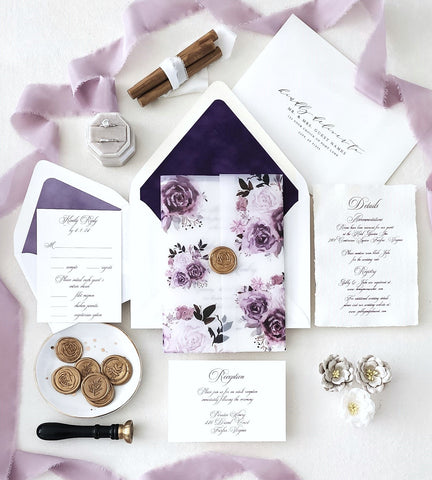 Plum Purple Script Wedding Invitation Suite - Deposit