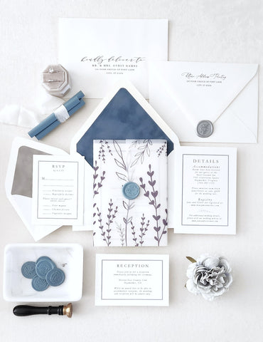 Dusty Blue and Silver Wedding Invitation Suite - Sample Set
