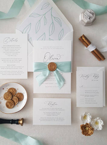Mint and Gold Olivia Suite Wedding Invitation - Deposit