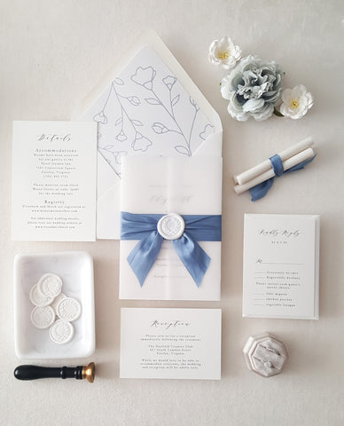 Blue and White Elizabeth Suite Wedding Invitation - Deposit