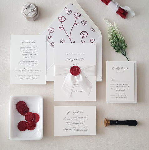 Red Rose Elizabeth Suite Wedding Invitation - Deposit