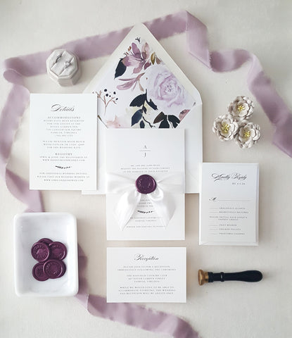 Purple Flower April Wedding Invitation Suite - Sample Set