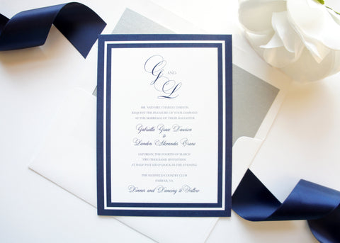 Navy Monogram Wedding Invitation - DEPOSIT