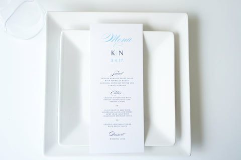 Blue Calligraphy Wedding Menu Cards - DEPOSIT
