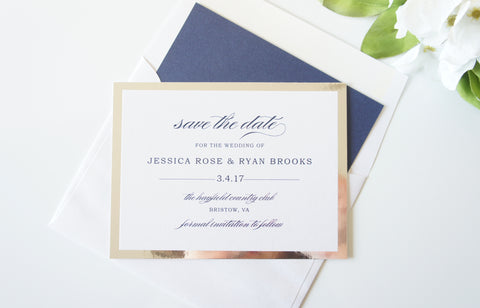 Silver and Navy Mirrored Save the Date