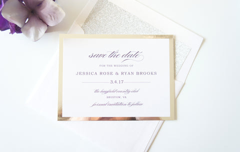 Silver and Purple Mirrored Save the Date