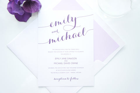 Purple Calligraphy Wedding Invitation - DEPOSIT