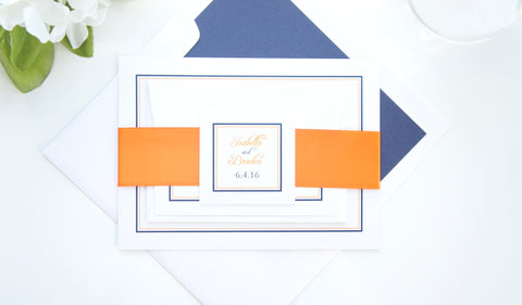 Orange and Navy Wedding Invitation - DEPOSIT