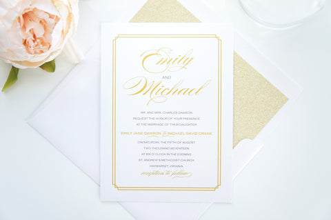 Gold Glitter Wedding Invitation - DEPOSIT