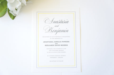 Yellow and Gray Wedding Invitation - DEPOSIT