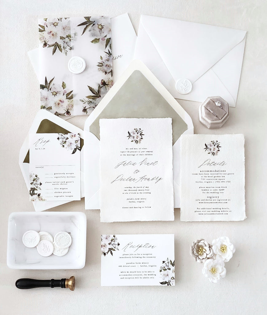 White Botanical Wedding Invitation Suite Sample Set