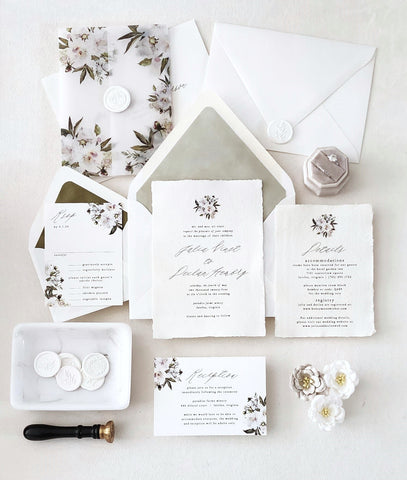 White Botanical Wedding Invitation Suite - Deposit