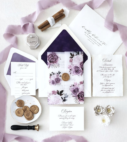 Plum Purple Script Wedding Invitation Suite - Sample Set
