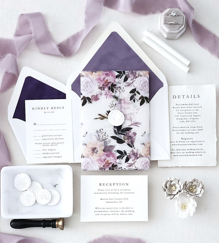 Purple Botanical Monogram Wedding Invitation Suite - Sample Set