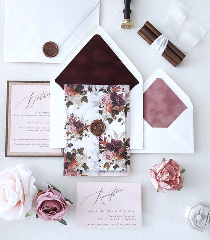 Dusty Rose and Burgundy Wedding Invitation - Deposit