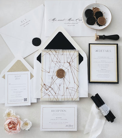 Gold and Black Geometric Invitation Suite - Deposit