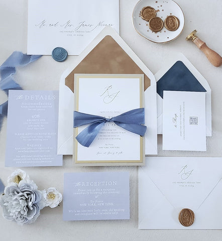 The Sadie Invitation Suite - Dusty Blue and Gold Wedding Invite - Deposit