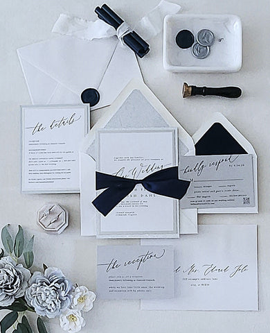 The Hannah Suite - Navy and Silver Invitation - Deposit