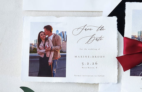 Maxine - Deckled Edge Paper Save the Date Card- Deposit