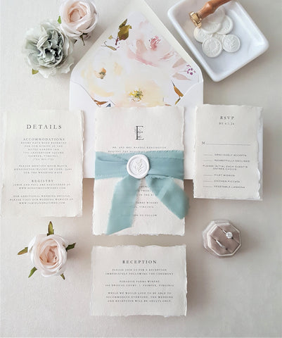 Green Botanical Deckled Paper Wedding Invitation - DEPOSIT