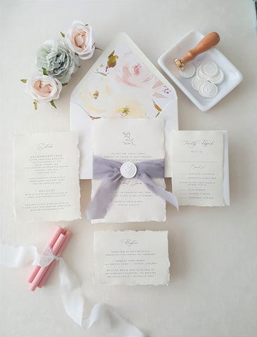 Botanical Gray Handmade Deckle Edge Wedding Invitation - SAMPLE SET