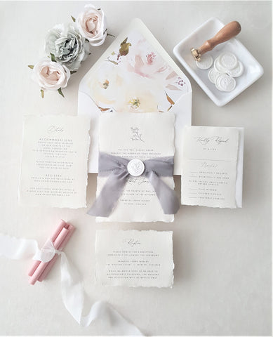 Pastel Floral Deckled Paper Wedding Invitation - DEPOSIT