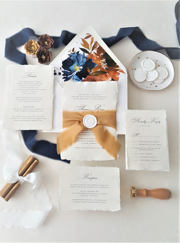 Autumn Floral Deckled Paper Wedding Invitation - DEPOSIT