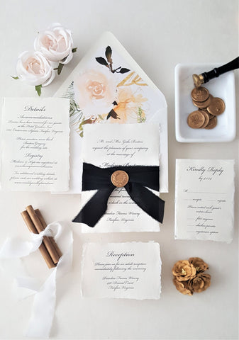 Gold and Black Handmade Deckle Edge Wedding Invitation - SAMPLE SET