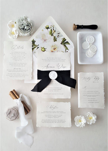 Black and White Deckled Paper Wedding Invitation - DEPOSIT