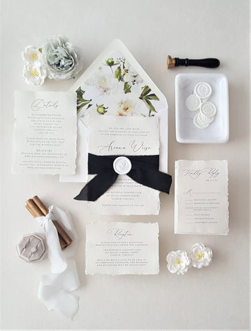 Black and White Handmade Deckle Edge Wedding Invitation - SAMPLE SET