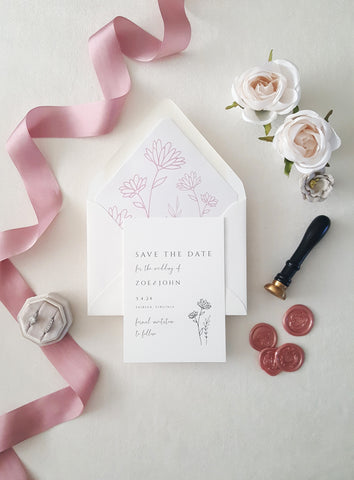 Pink Wildflower Zoe Save the Date Card- Deposit