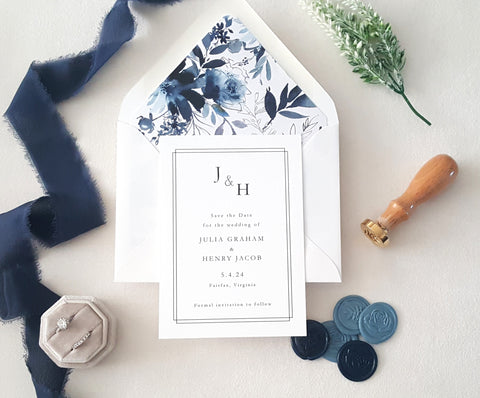 Dusty and Navy Blue Save the Date Card- Deposit