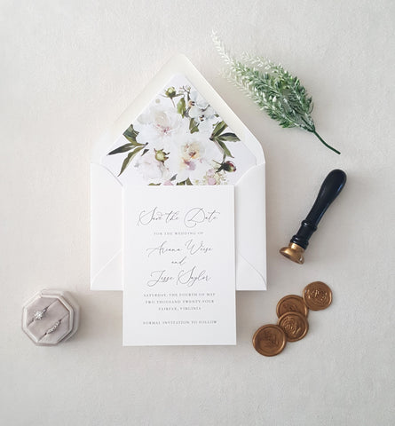 White Floral Classic Save the Date Card- Deposit
