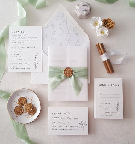 Green and Gold Leaf Kimberly Suite Wedding Invitation - Deposit