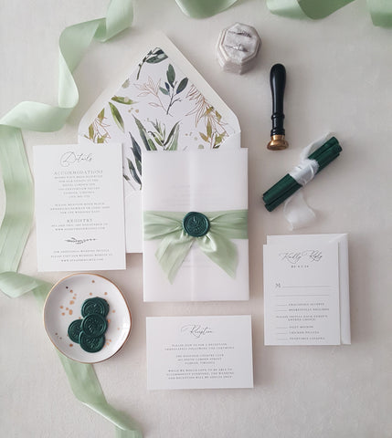 Tropical Green Ava Suite Wedding Invitation - Sample Set