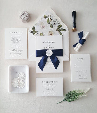 Navy and White Kennedy Suite Wedding Invitation - Sample Set