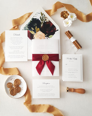Burgundy and Gold Christina Suite Wedding Invitation - Deposit