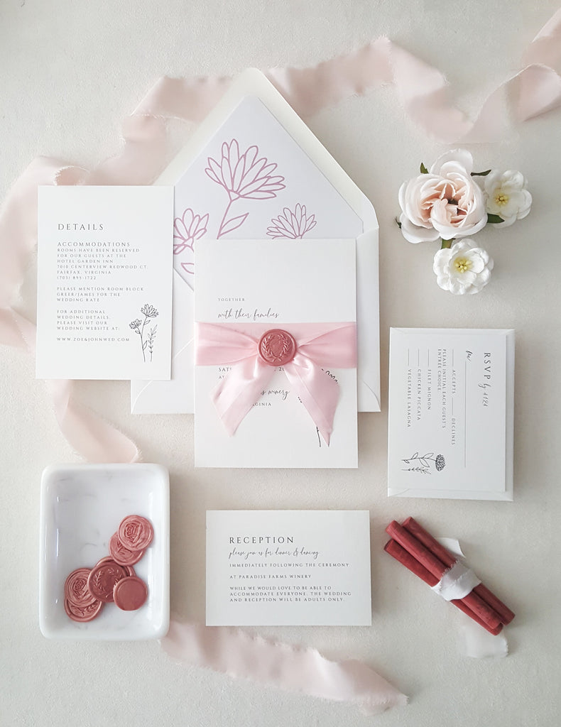 Pink Wildflower Vellum Jacket for Wedding Invitations (10 Pack