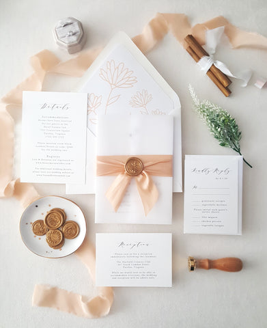 Peach and Gold Botanical Wedding Invitation Suite - Sample Set