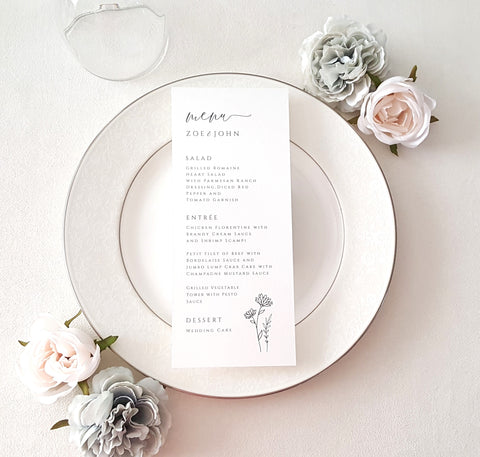Floral Wedding Menu Cards - DEPOSIT