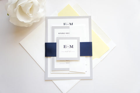 Modern Yellow, Navy and Gray Wedding Invitation - SAMPLE SET