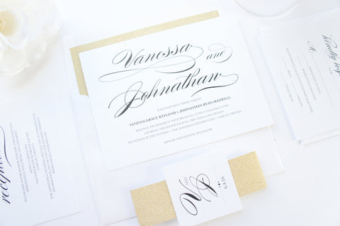 Gold Calligraphy Wedding Invitation - DEPOSIT