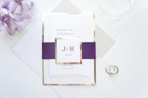 Purple Wedding Invitations, Elegant Wedding Invitations, Glitter Wedding Invitation - DEPOSIT