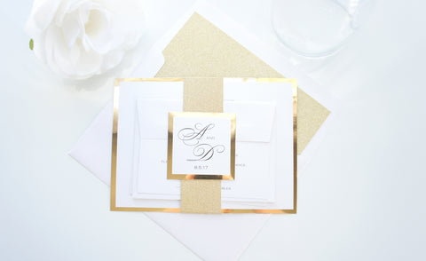 Elegant Gold Wedding Invitation, Formal Wedding Invitations - SAMPLE SET