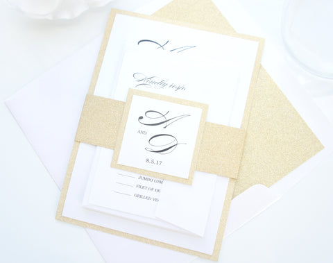 Elegant Gold Glitter Wedding Invitation - DEPOSIT