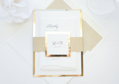 Ivory and Gold Glitter Wedding Invitation - SAMPLE SET