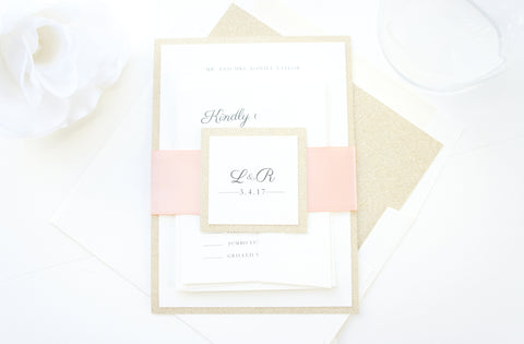 Peach and Gold Glitter Wedding Invitation, Blush Wedding Invitations - SAMPLE SET